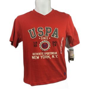 U S Polo Assn Boys V Neck Graphic T Shirt Authentic Sportswear Red Size 10 12
